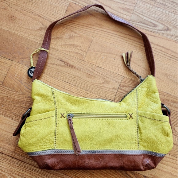 The Sak Kendra Leather Hobo Bag in Yellow, Brown, with Metallic Detail. - Picture 2 of 13